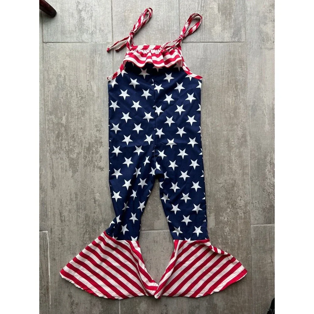 Los Angeles Boutique Toddler Girl American Flag Outfit Holiday Party Jumpsuit 3T - Picture 4 of 11